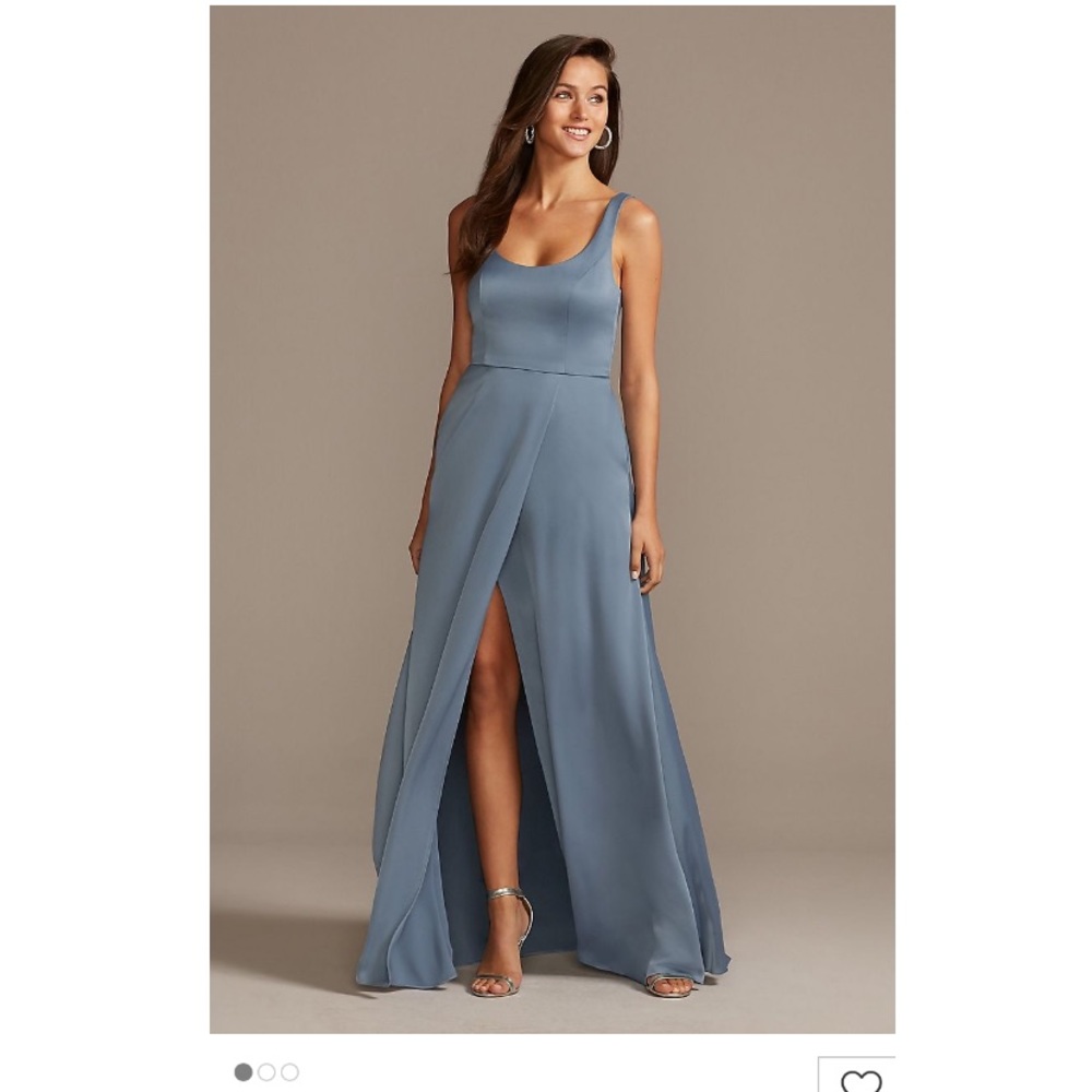 Scoop Neck David’s Bridal Steel Blue Dress